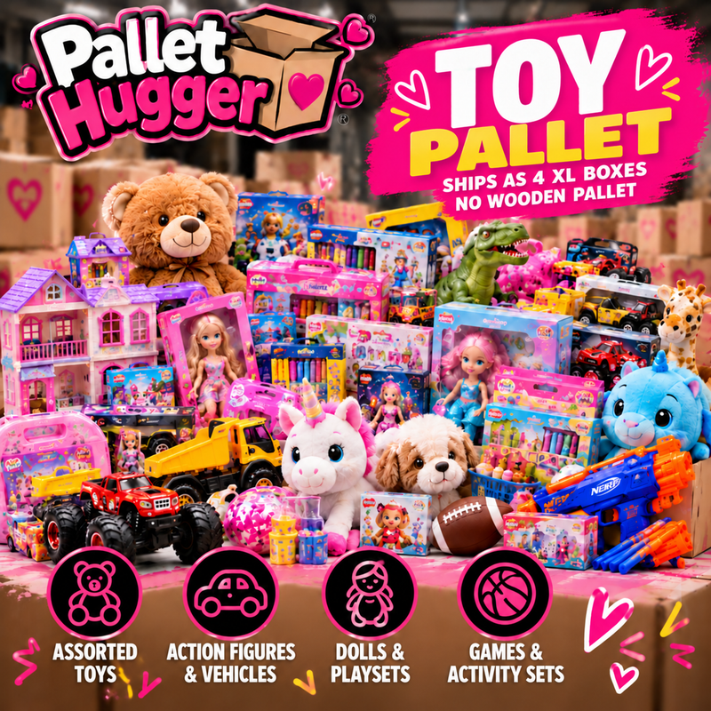 Pallet Hugger Assorted Toy Pallet; ships as 4 XL boxes, no wooden pallet; illustrative assortment, contents vary